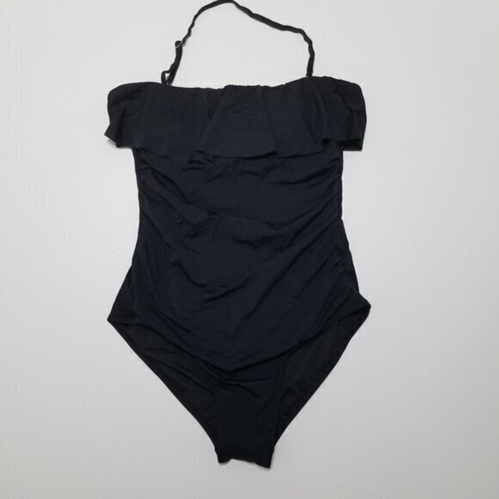 NWT Holipick Ruched One Piece Ruffle Swimsuit Black Size XL